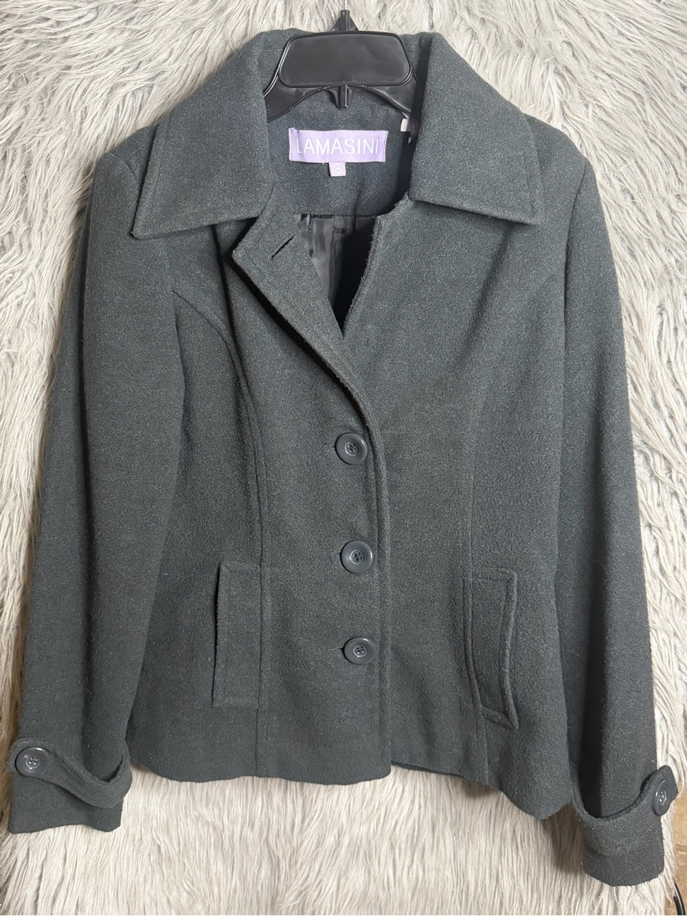 Lamasini Women's Gray Button-Front Pea Coat